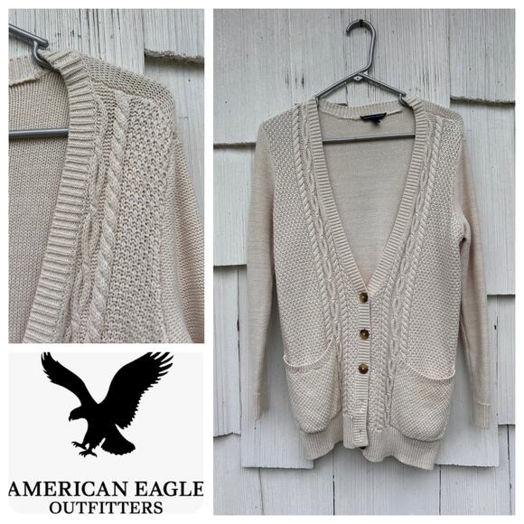 American Eagle Outfitters Cable Knit Grandpa Cardigan Small - Picture 1 of 8